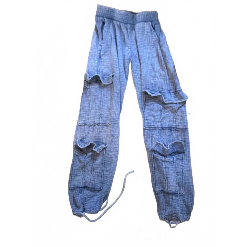 Cotton Cargo Pants with Elastic Waist and Drawstring - Small